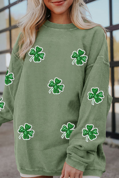 Green Ribbed Sequin Shamrock St Patrick’s Day Sweatshirt