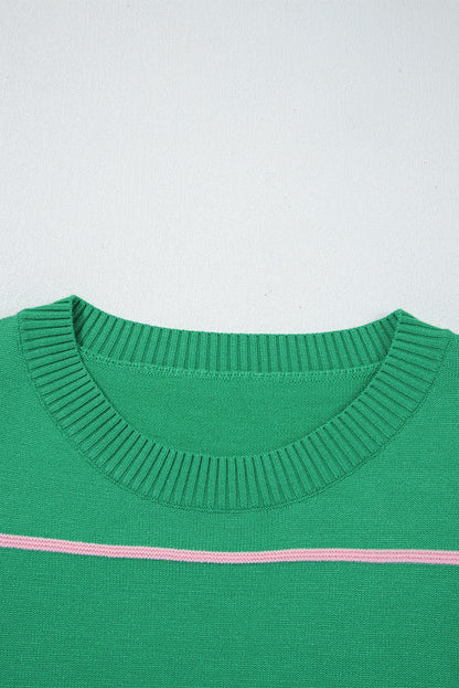 Colorblock Striped Half Sleeve Drop Shoulder Sweater
