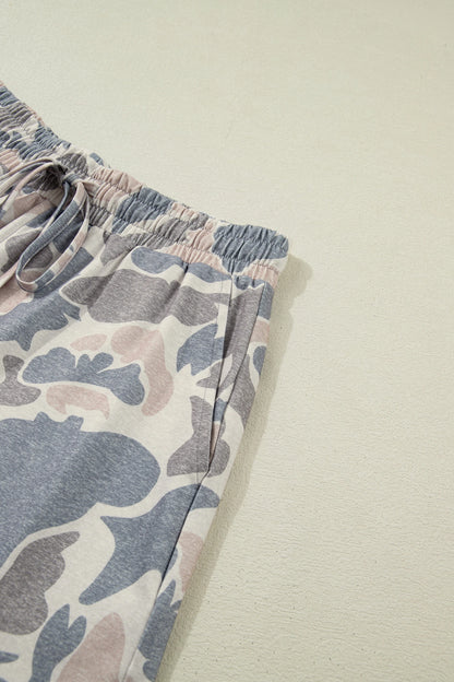 Camo Two Piece Lounge Set Oversized Tee Shorts Outfit