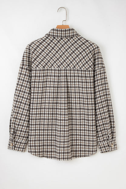 Plaid Shacket with Contrast Corduroy Flap Pockets