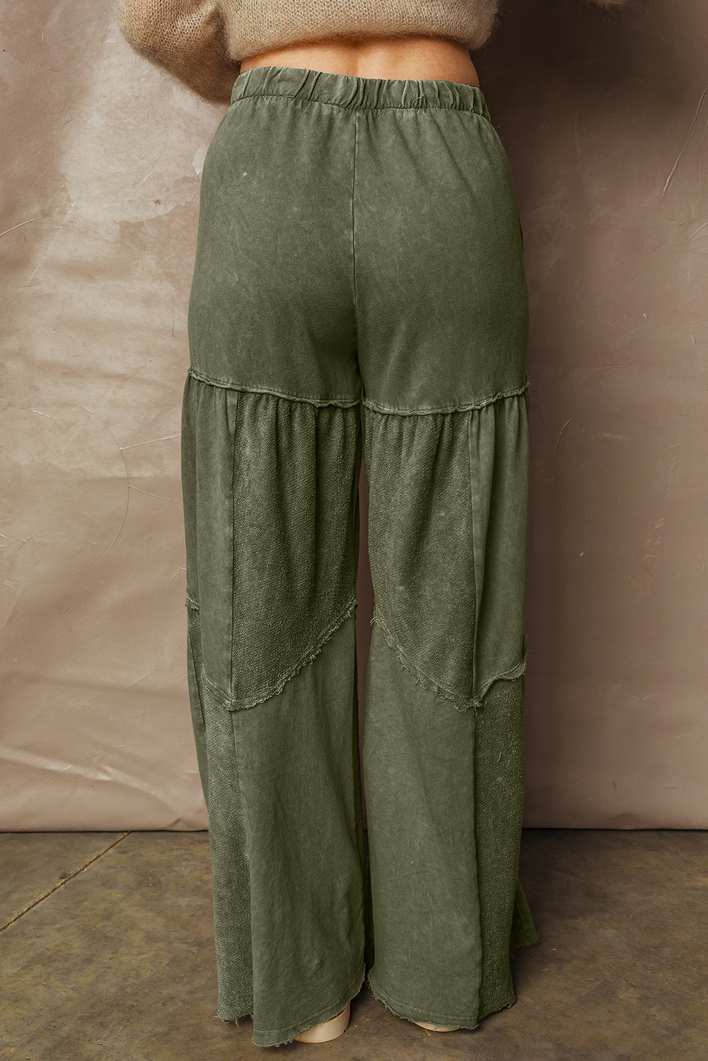 Women's Black Mineral Wash Wide Leg Patchwork Pants