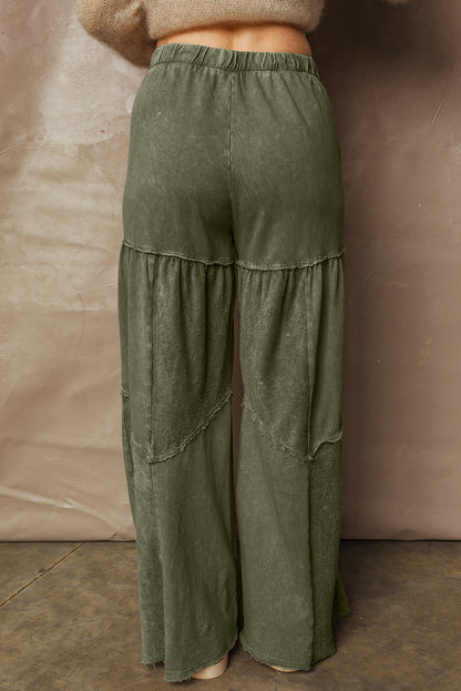 Women's Black Mineral Wash Wide Leg Patchwork Pants