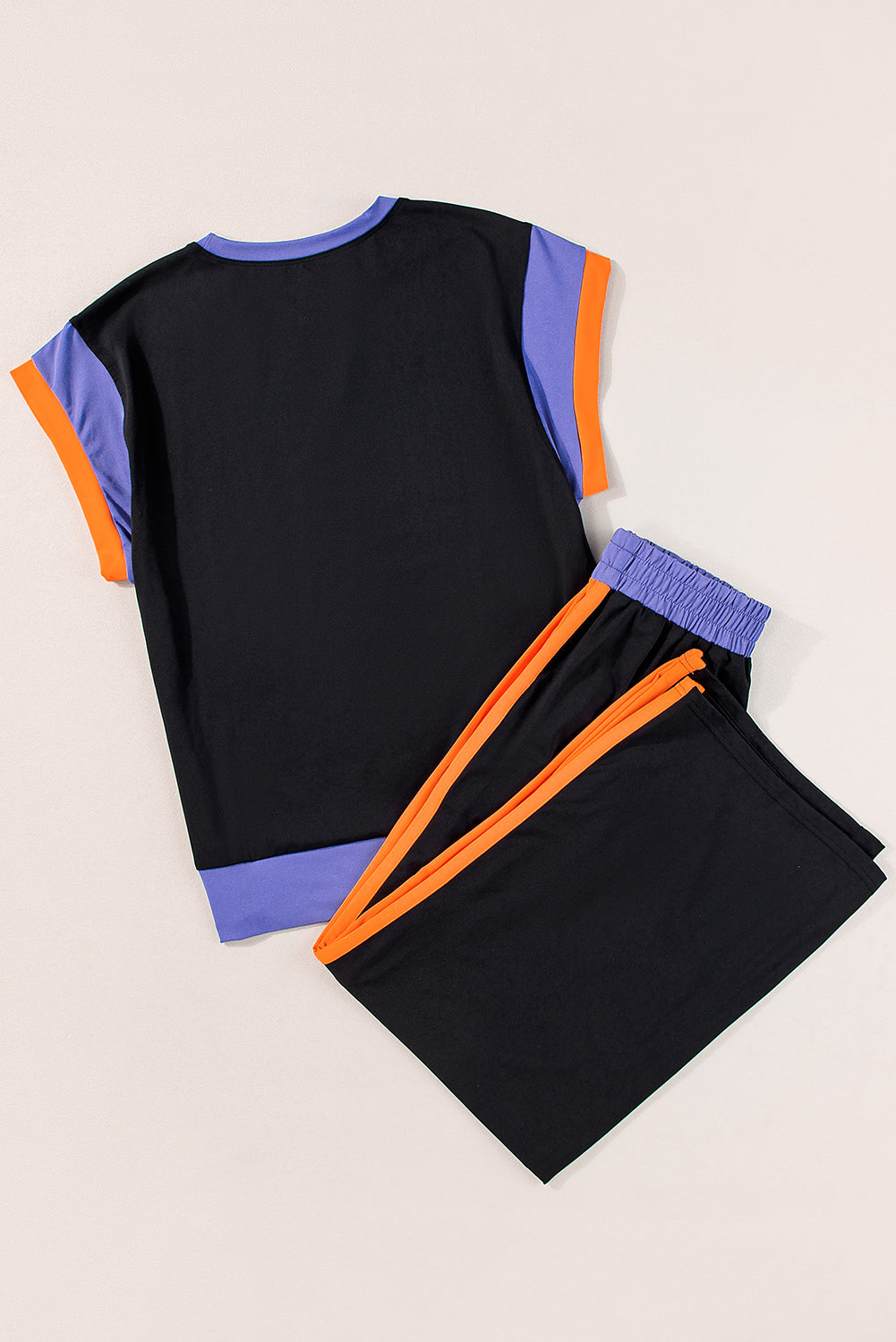 Navy Color Block Lounge Set Wide Leg Pants 2 Piece