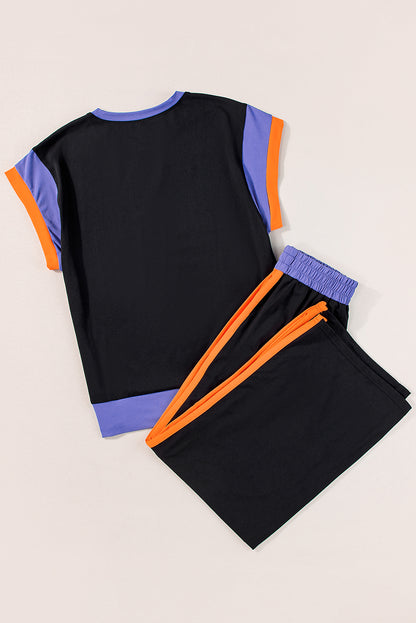 Navy Color Block Lounge Set Wide Leg Pants 2 Piece
