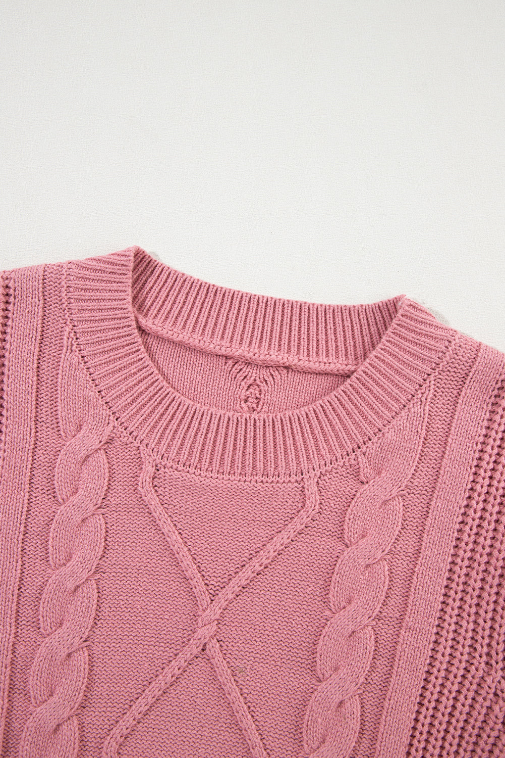 Pink Cable Knit Mixed Textured Short Sleeve Sweater