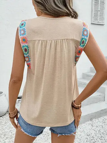 Boho Embroidered Strap Sleeveless Tank Top for Summer