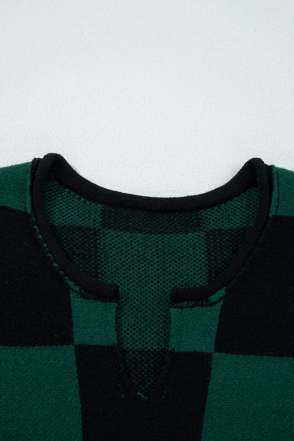 Women's Checkered Knit Sweater with Notched Neck