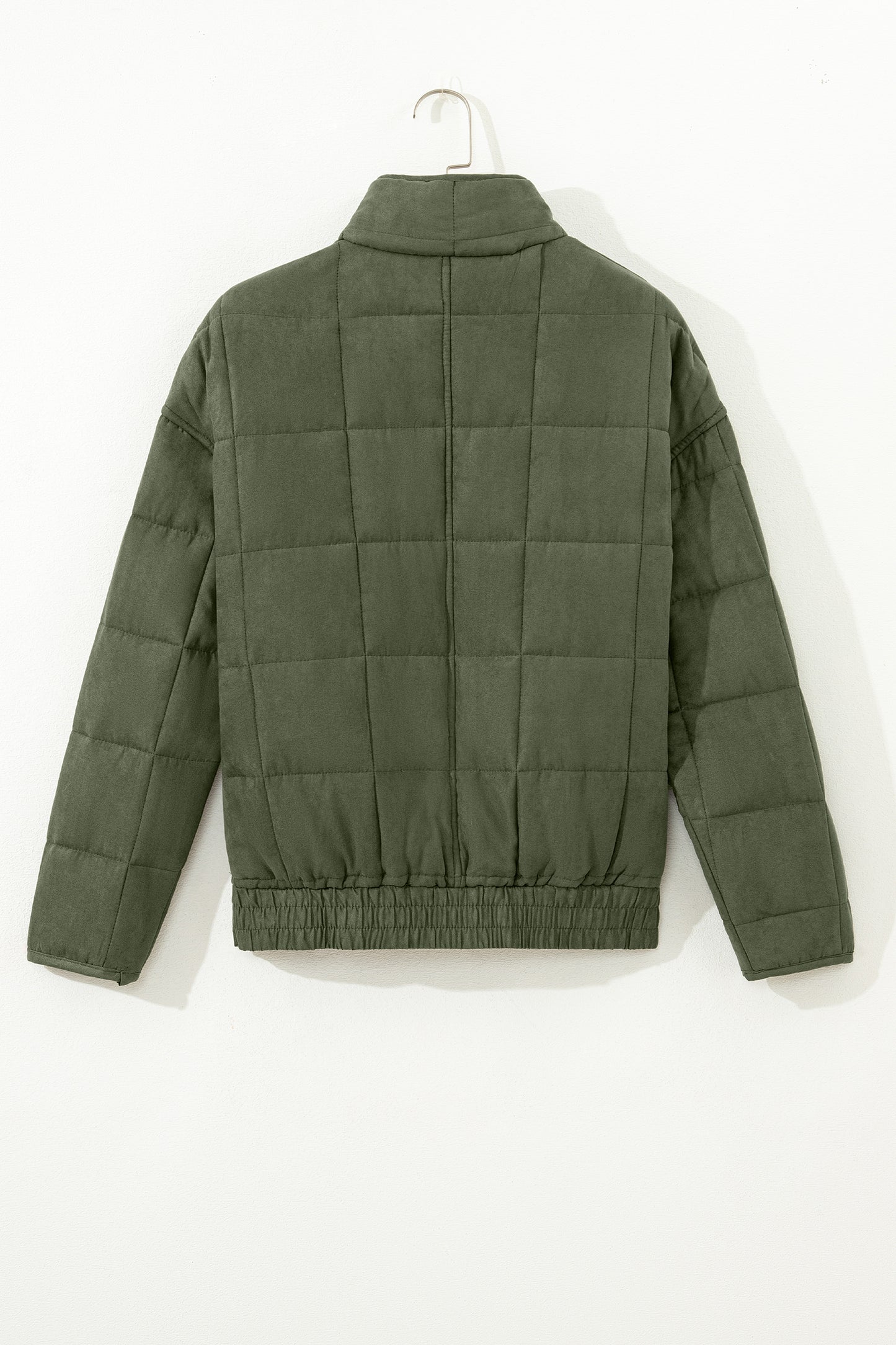 Olive Green Quilted Zip-Up Jacket with Pockets