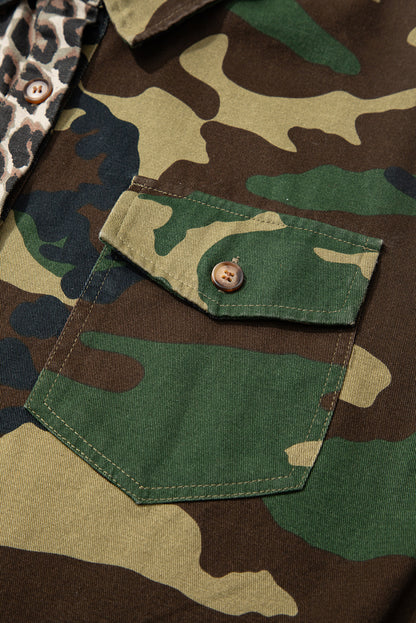 Leopard and Camo Patchwork Button Down Oversized Shacket
