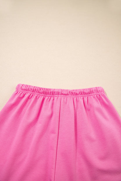 Pink V Neck Lounge Set Drawstring Shorts 2 Piece Set
