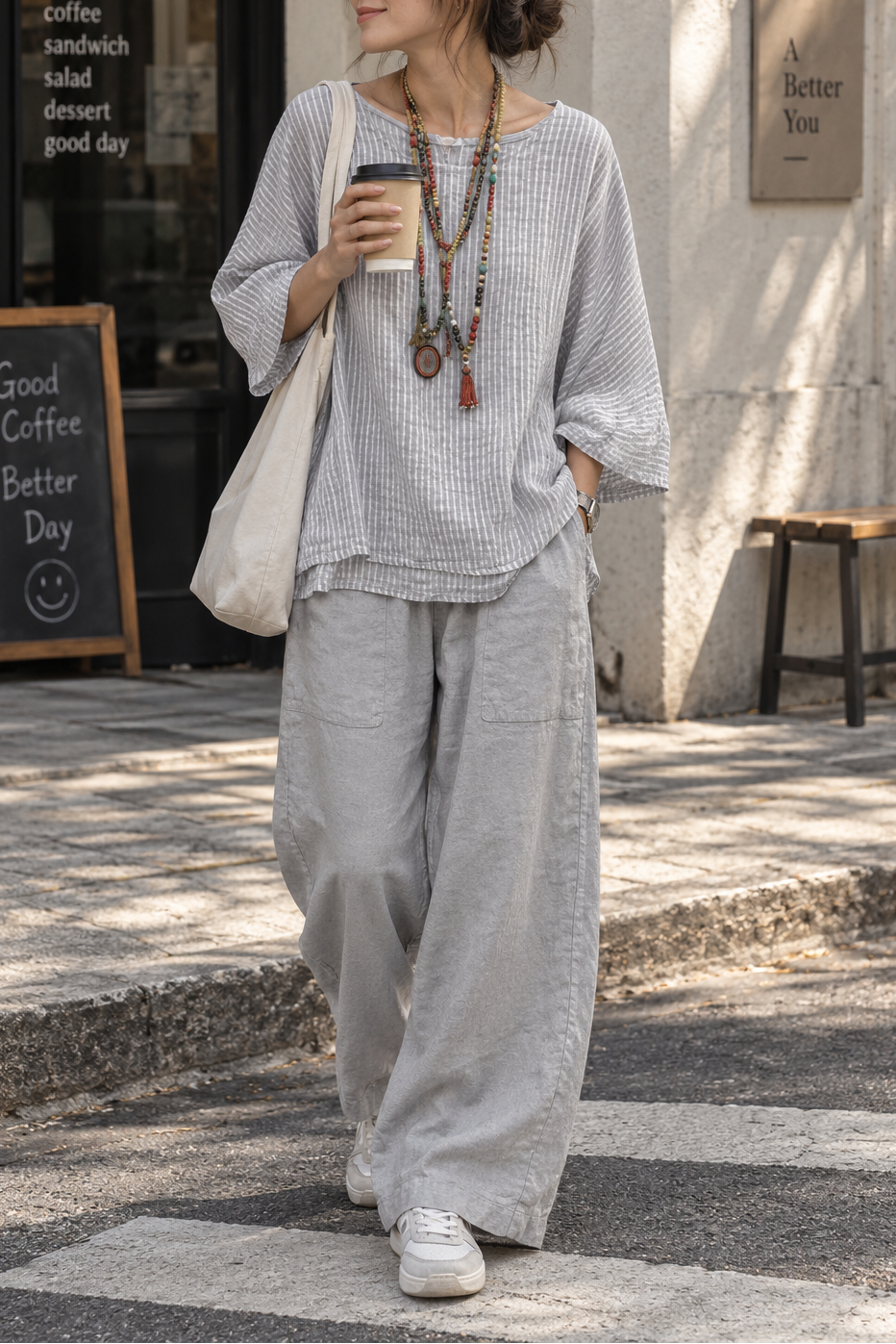 Women's Linen Blend Striped Top & Pocket Pants Set
