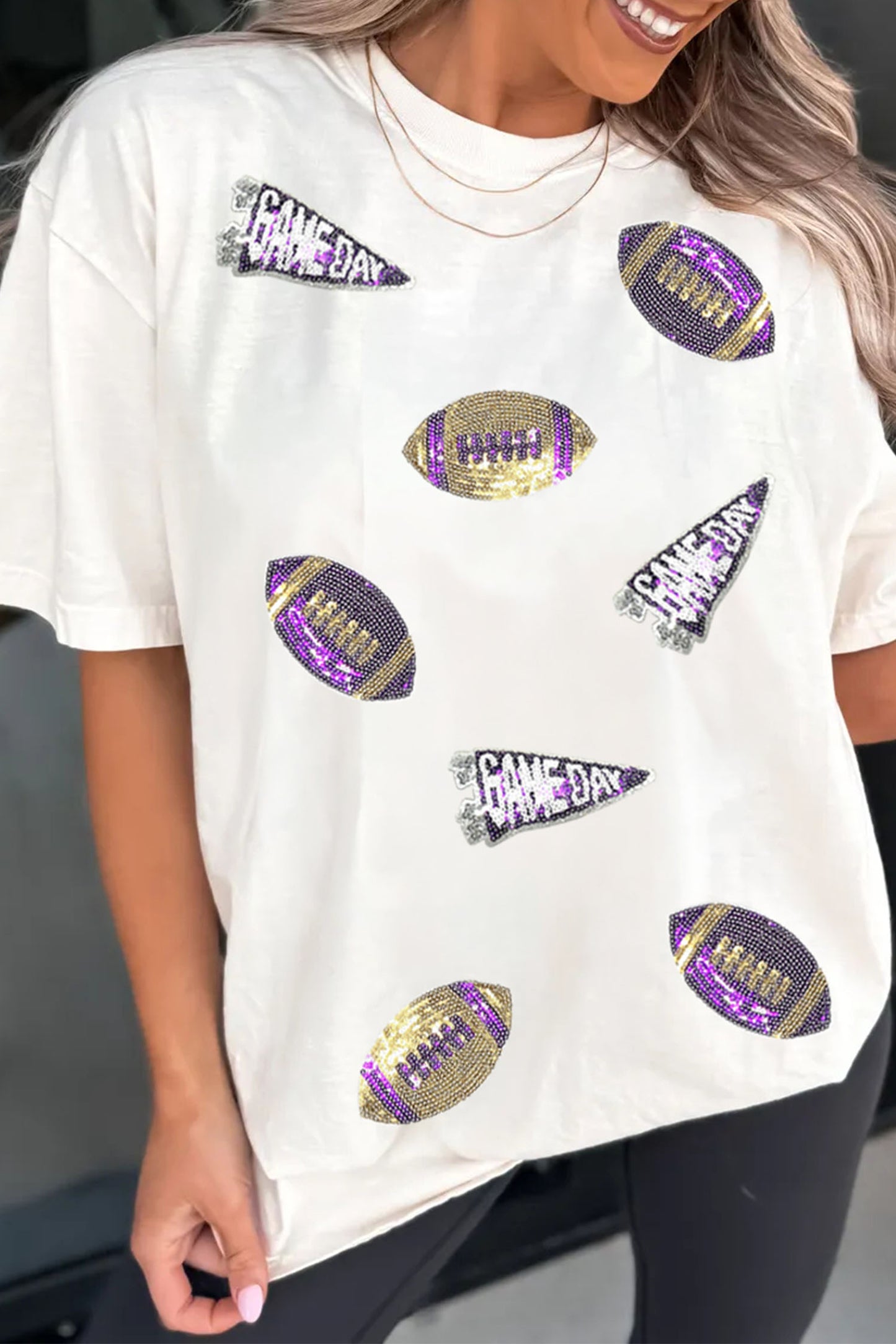 Sequin Back to School Game Day Football Graphic Tee
