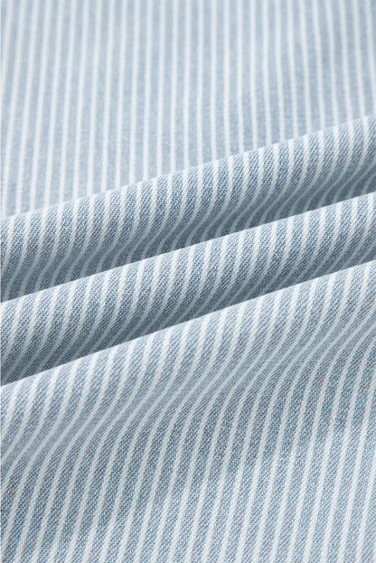Sky Blue Pinstripe Wide Leg Jeans with Button Flap Pockets