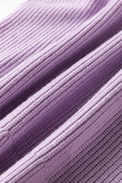 Orchid Purple Mock Neck Ribbed Knit Oversized Sweater Top