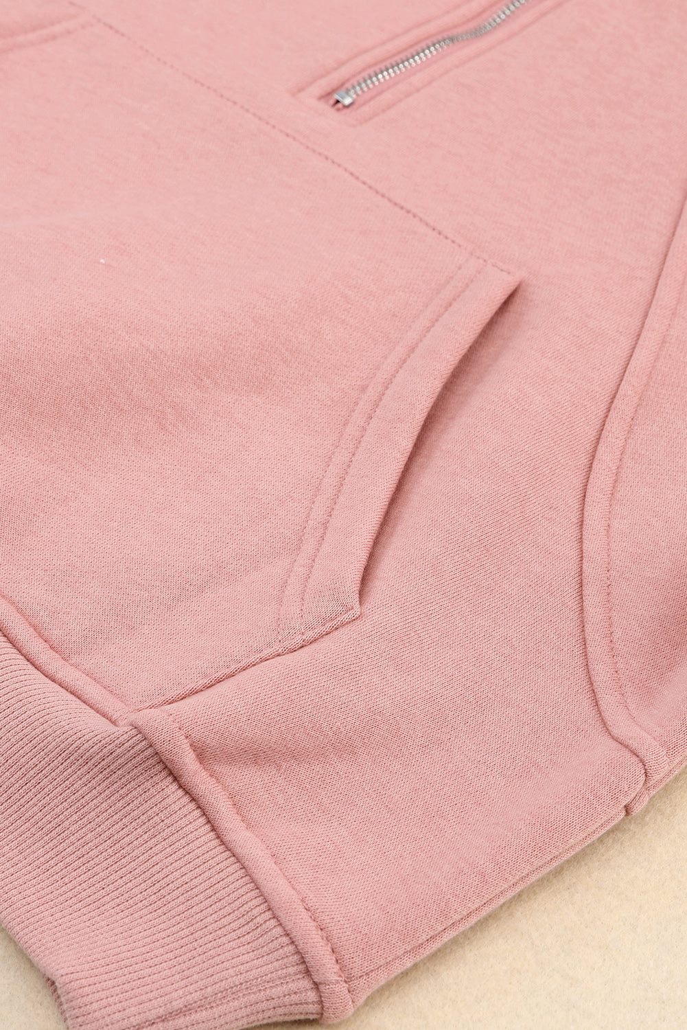 Pink Quarter Zip Kangaroo Pocket Hoodie