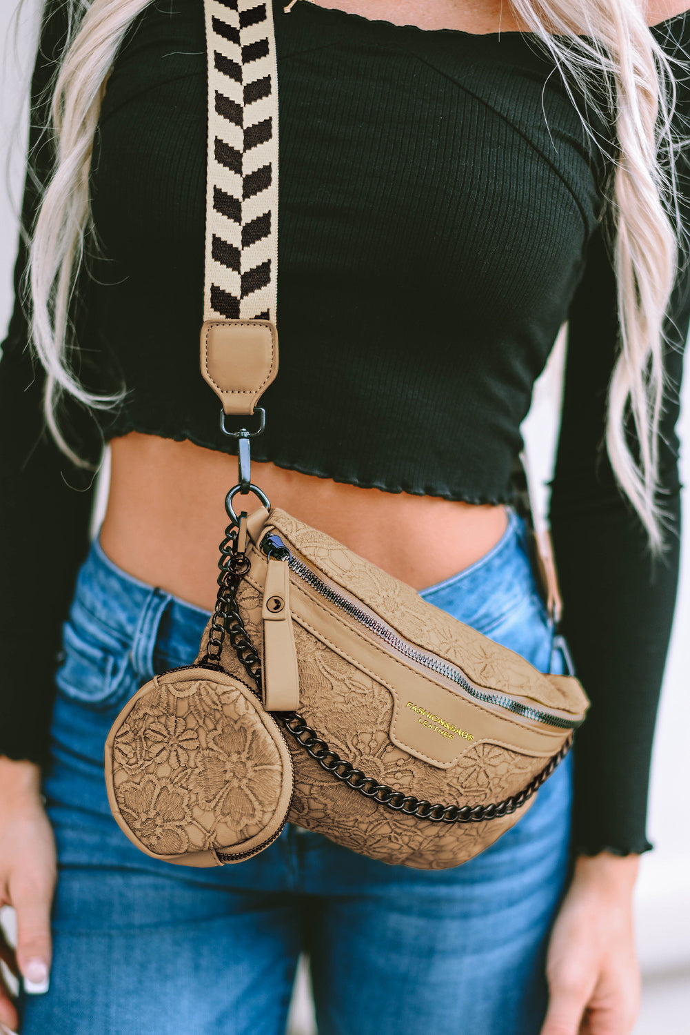 White Colorblock Strap Chain Shoulder Bag With Coin Purse