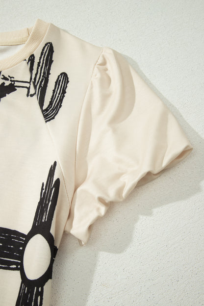 Beige Western Graphic Cowboy Boots Cactus Vintage Tee