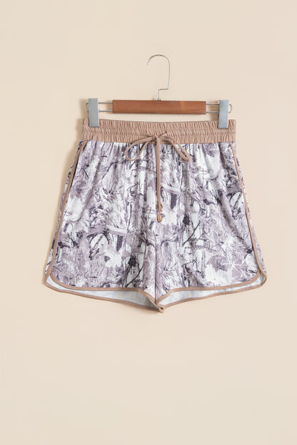 Khaki Western Camo Print Drawstring Active Lounge Shorts