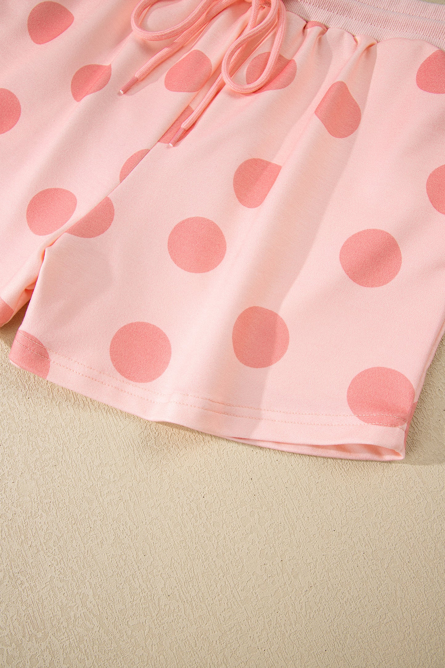 Pink Polka Dot Drop Shoulder Pullover Shorts Set