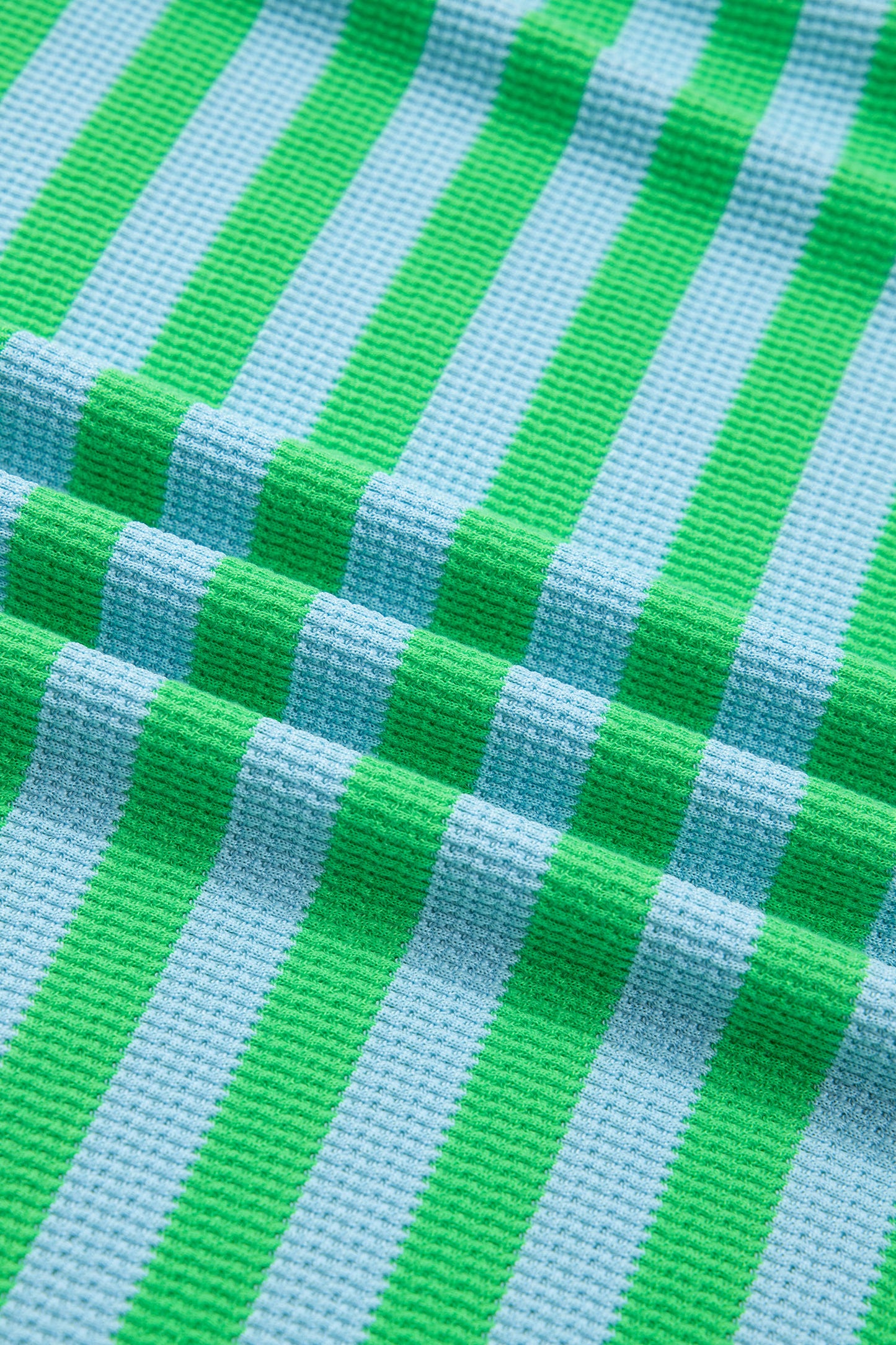 Green Stripe Puff Sleeve Lounge Set Drawstring Shorts