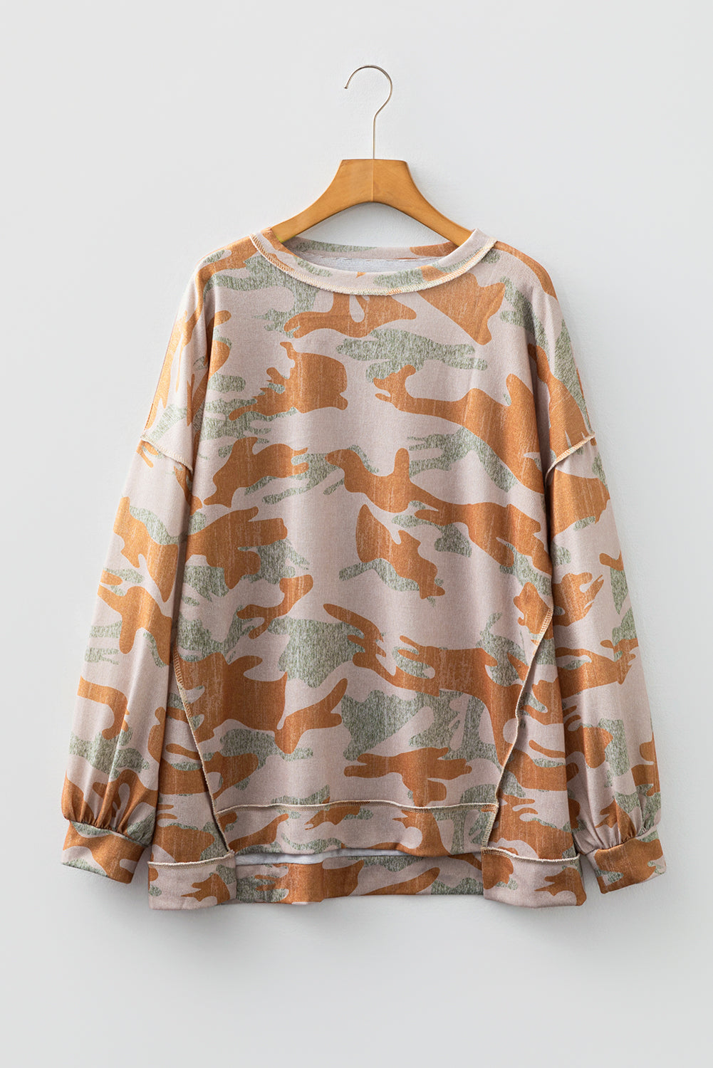 Retro Camo Drop Shoulder Oversized Sweatshirt for Women