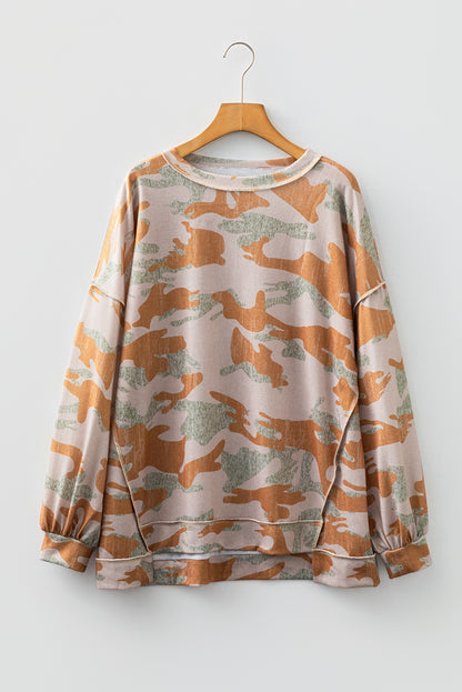 Retro Camo Drop Shoulder Oversized Sweatshirt for Women
