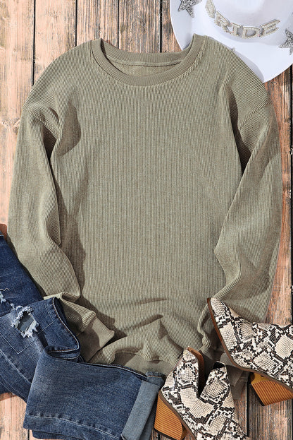 Black Ribbed Knit Crew Neck Oversized Sweatshirt