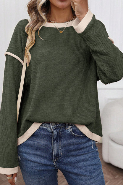 Women's Knit Top with Contrast Trim and Drop Shoulder