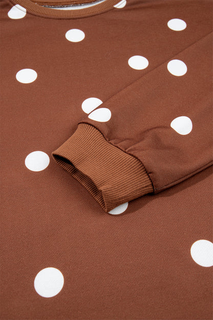 Brown Polka Dot Sweatshirt Skort Two Piece Set
