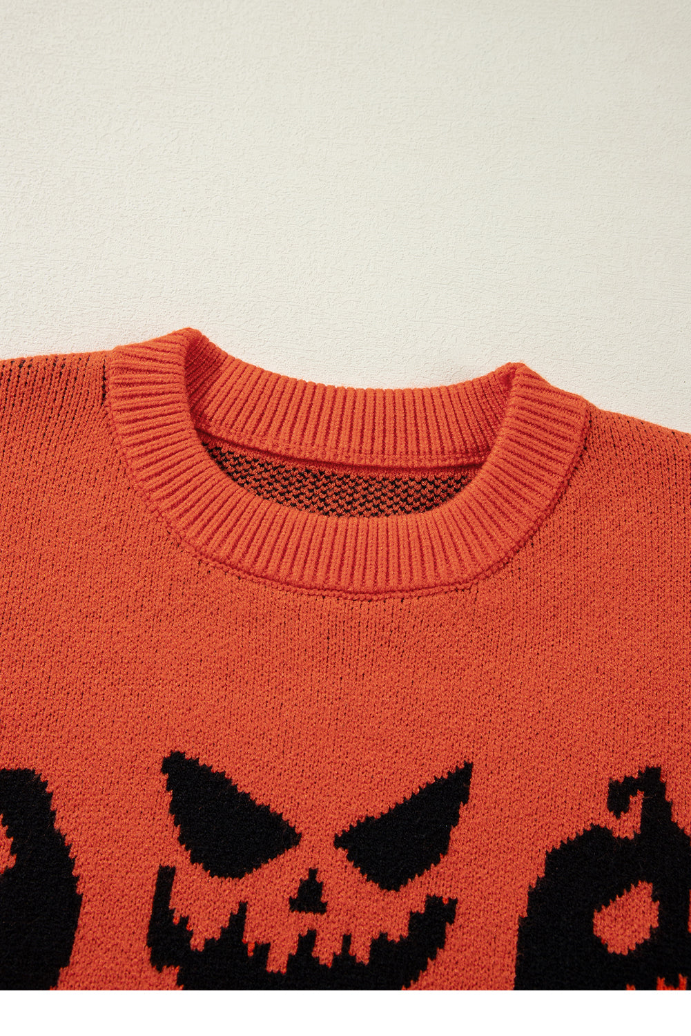 Orange Halloween Pumpkin Face Pattern Drop Shoulder Sweater