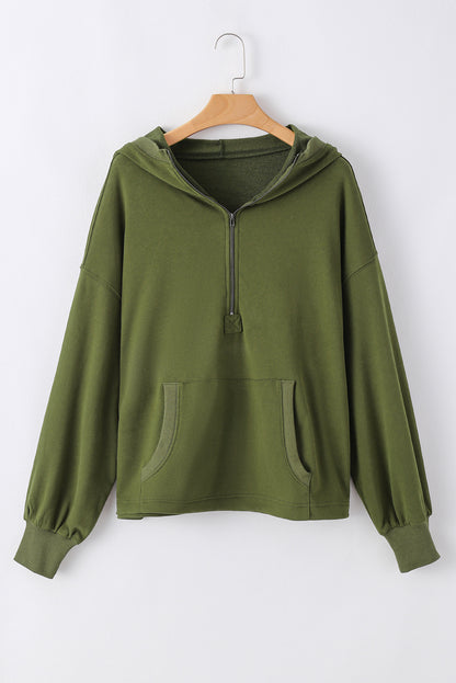 Solid Kangaroo Pocket Half Zipper Oversized Hoodie