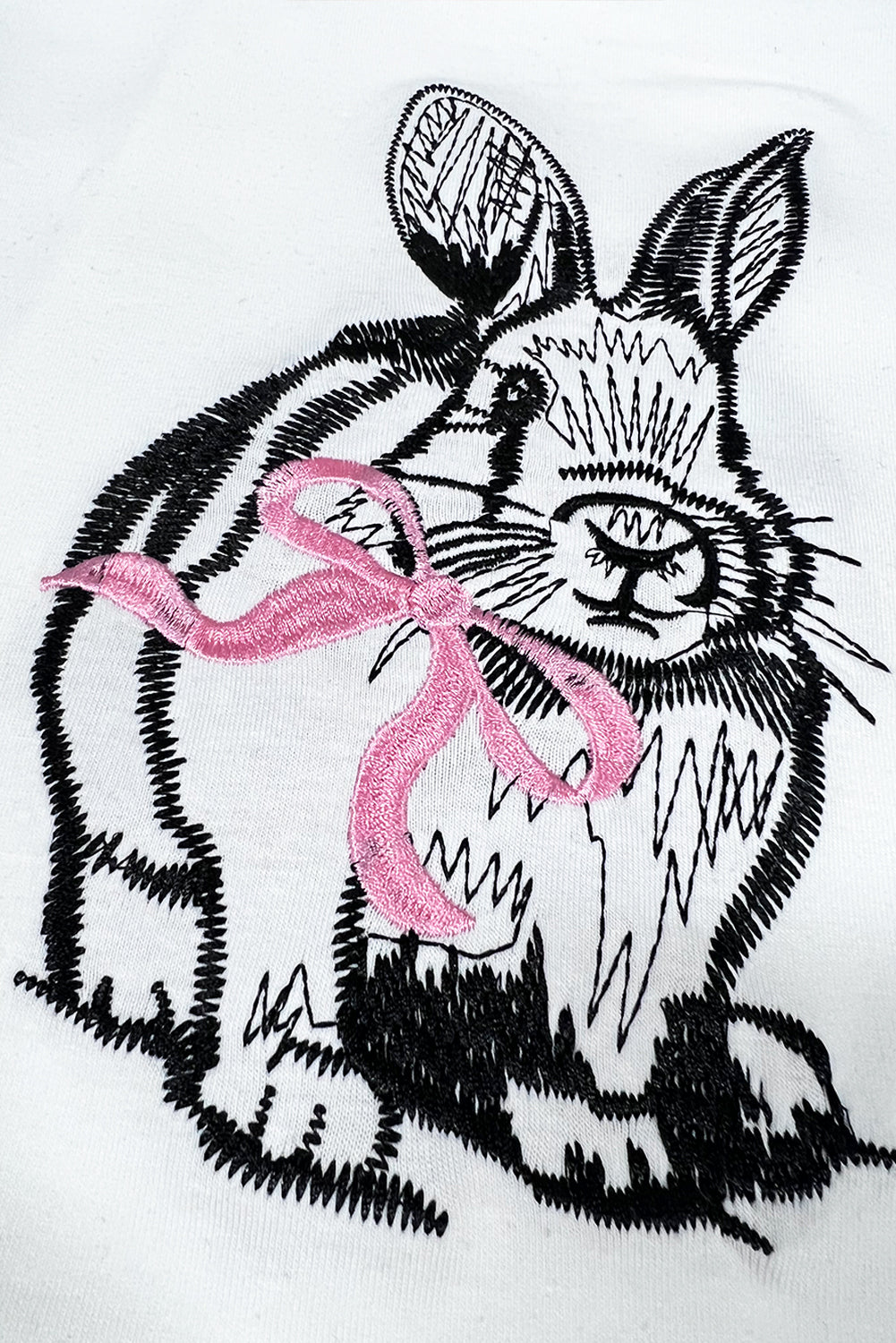 Easter Bunny Bow Embroidered White Casual Graphic Tee