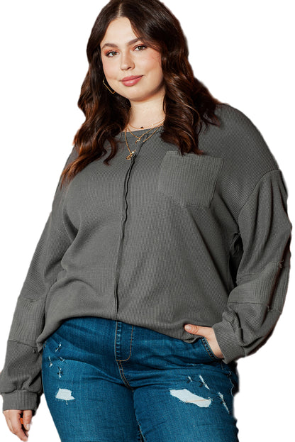 Black Plus Size Exposed Seam Crinkle Patchwork Top