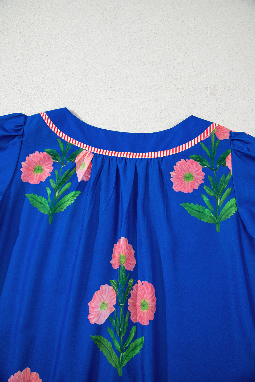 Easter Floral Split Neck Short Sleeve Mini Dress