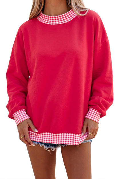 Red Polka Dot Trim Oversized Colorblock Sweatshirt