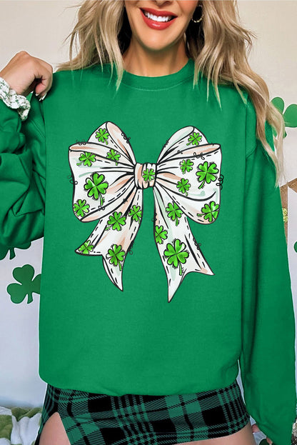 Dark Green Clover Bow St Patrick’s Drop Shoulder Sweatshirt