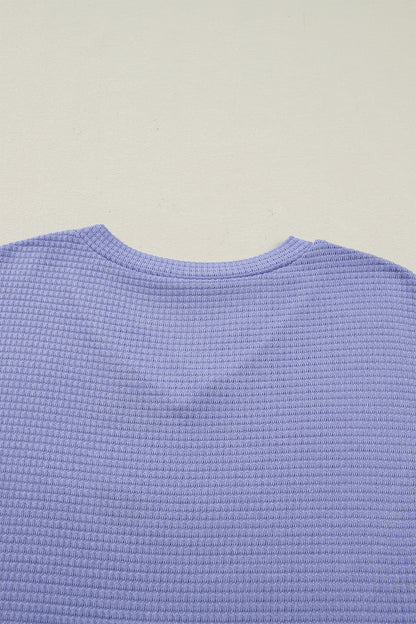Strawberry Pink Waffle Knit V Neck Short Sleeve Casual Top