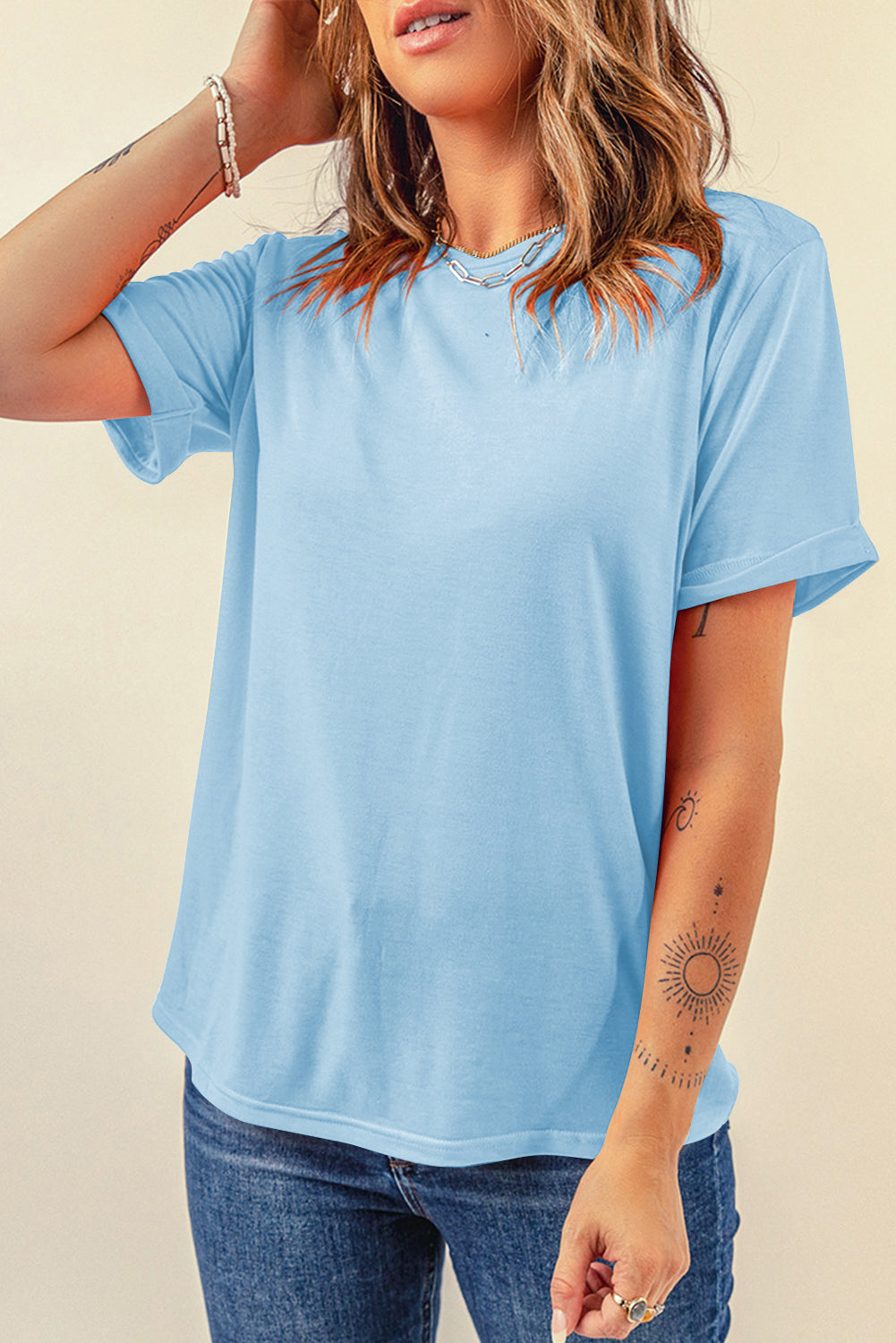 White Casual Crew Neck Short Sleeve Basic Tee