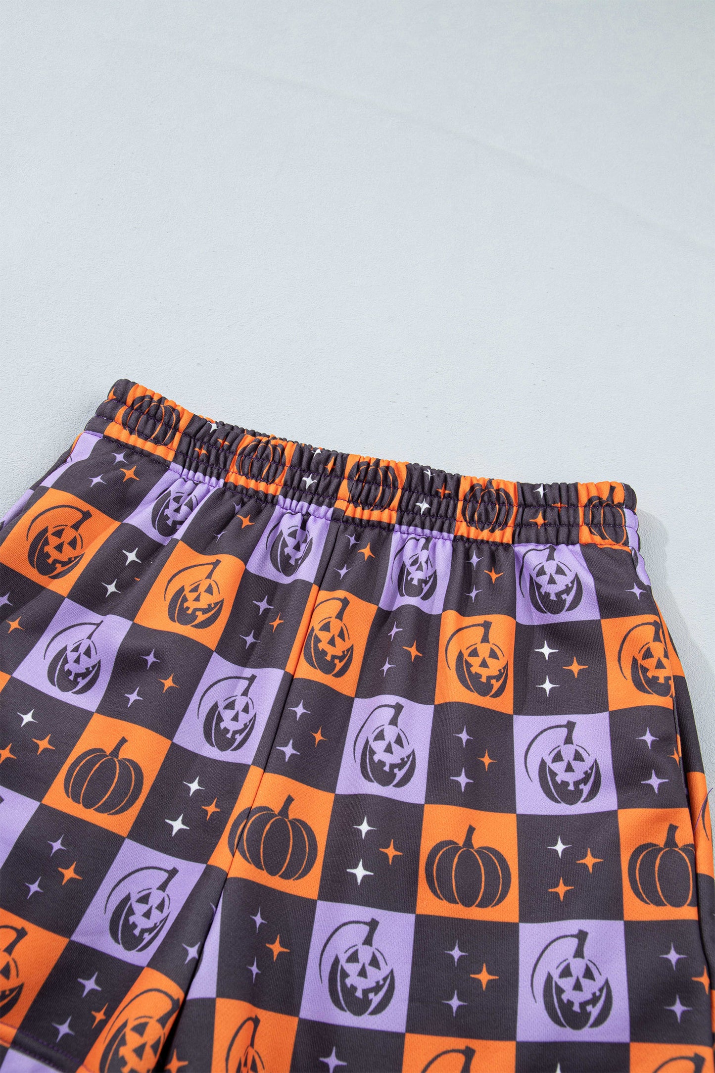 Halloween Witch Graphic Checkerboard Shorts Set