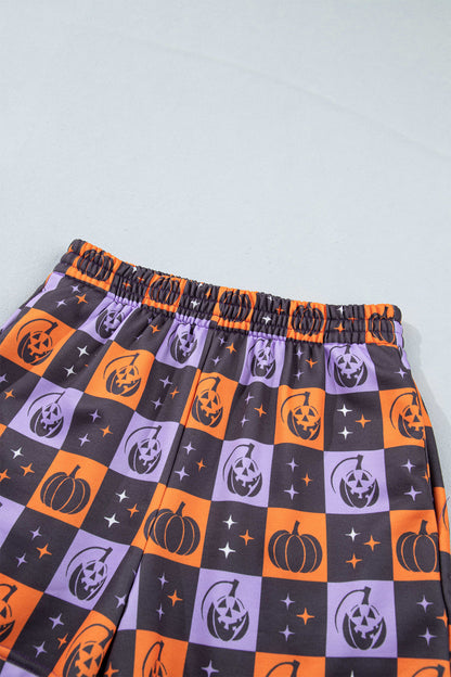 Halloween Witch Graphic Checkerboard Shorts Set