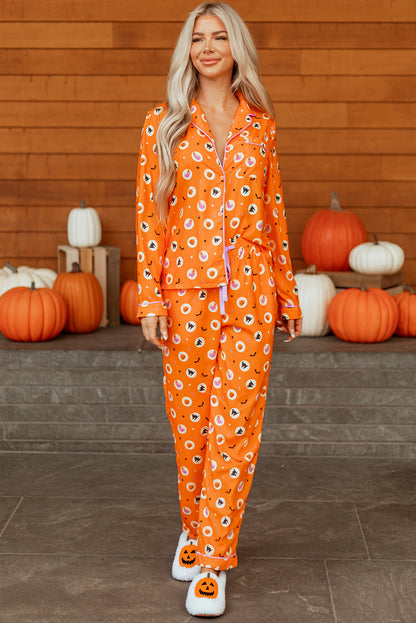 Women's Halloween Pumpkin Print Long Sleeve Pajama Set