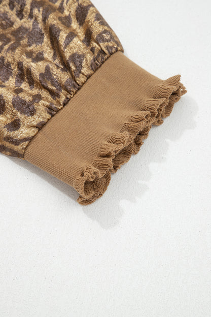 Metallic Leopard Print Puff Sleeve Blouse