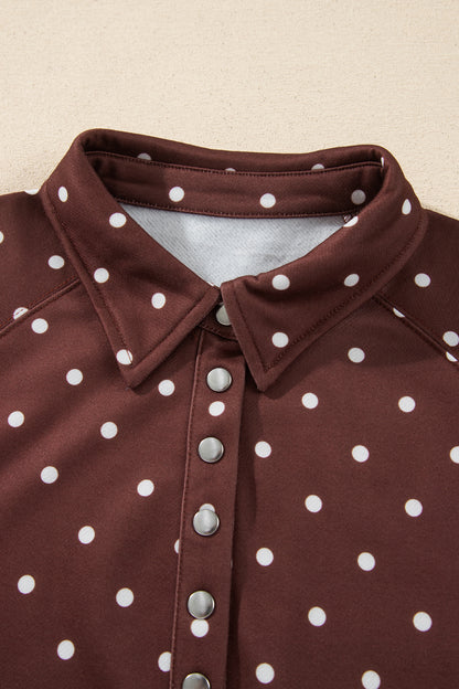 Polka Dot Button Collar Pullover Sweatshirt
