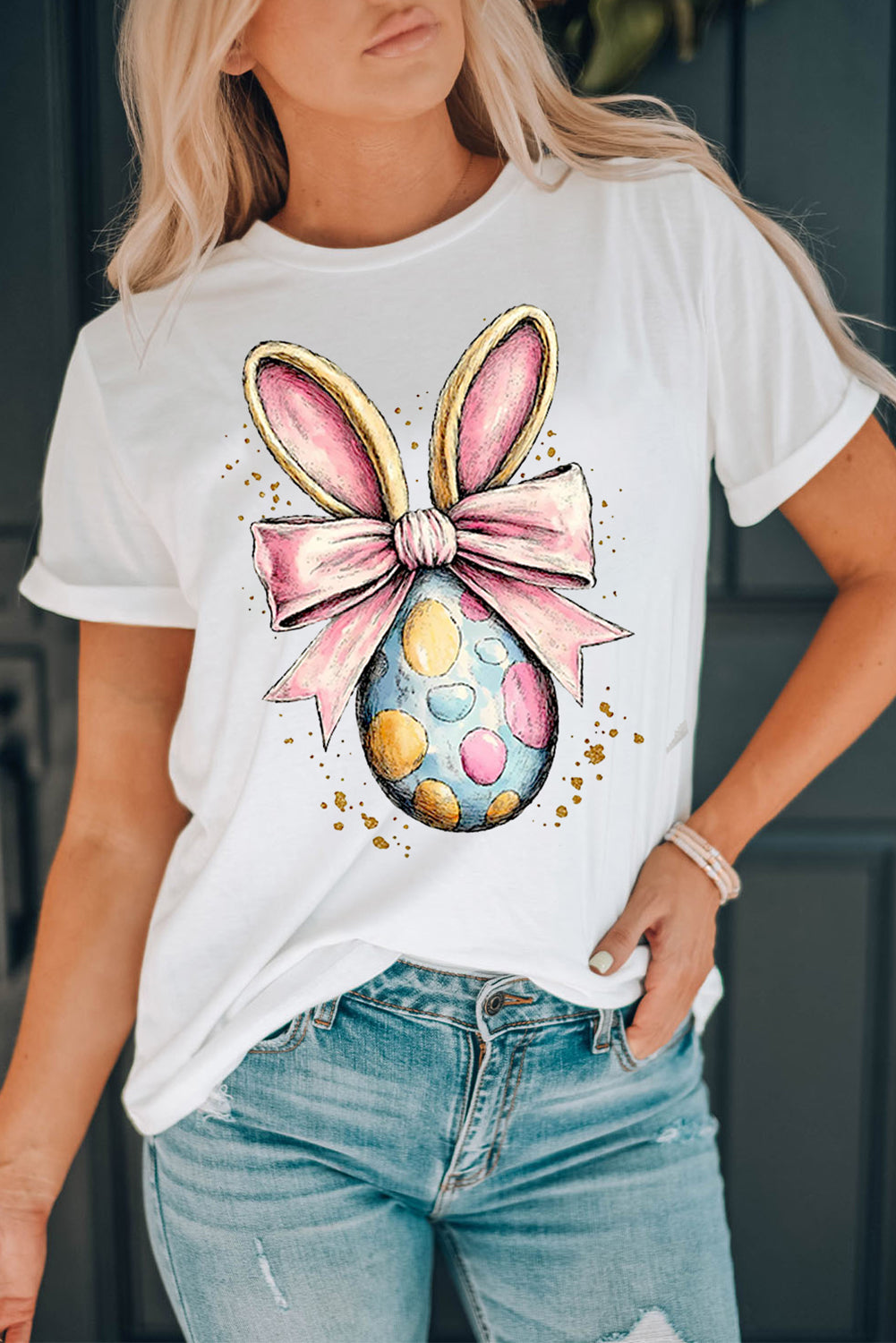 Easter Bunny Egg Bow Graphic Spring Tee