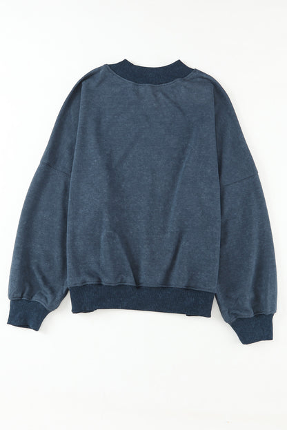 Washed Sky Blue Drop Shoulder Crew Neck Sweatshirt