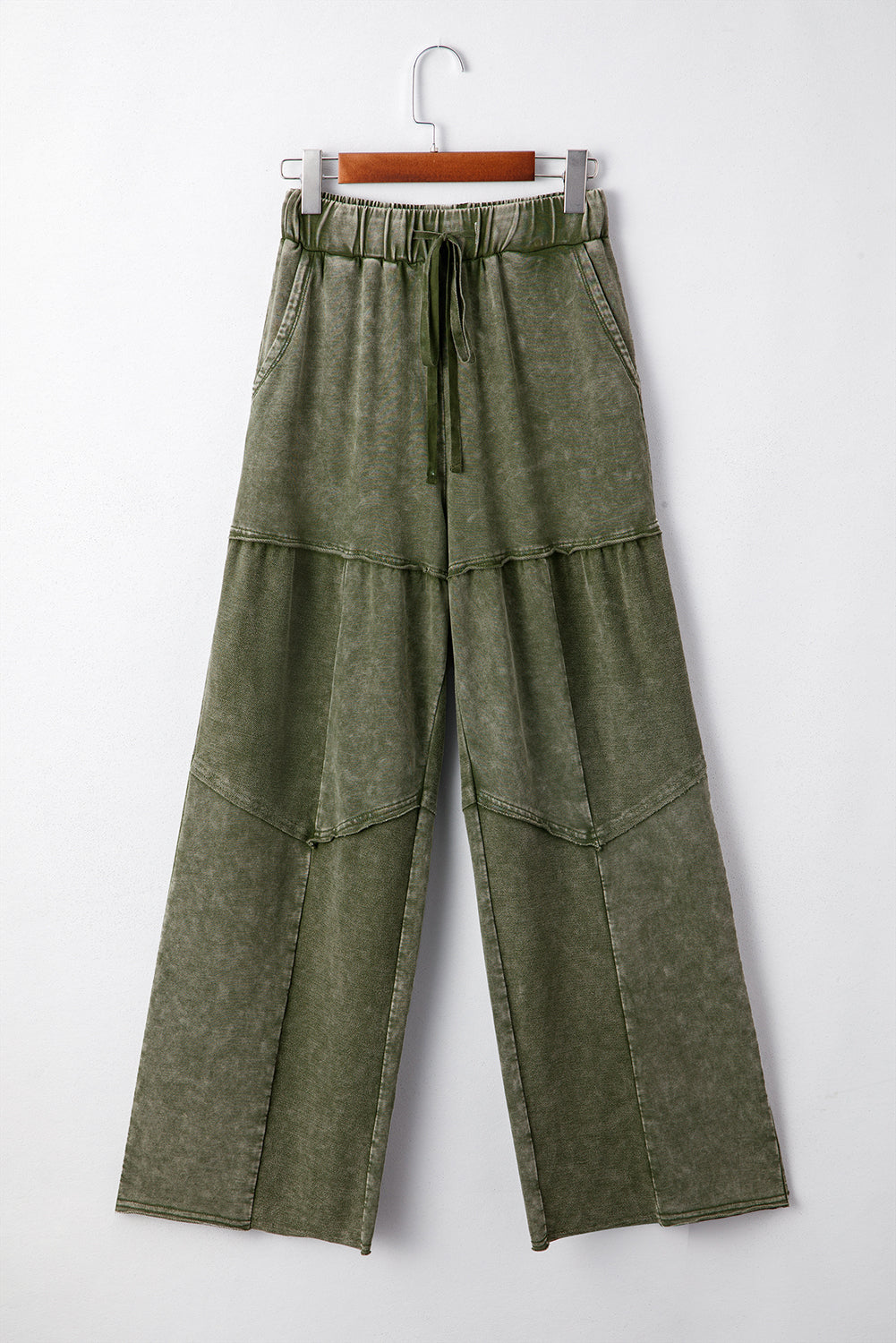 Women's Black Mineral Wash Wide Leg Patchwork Pants