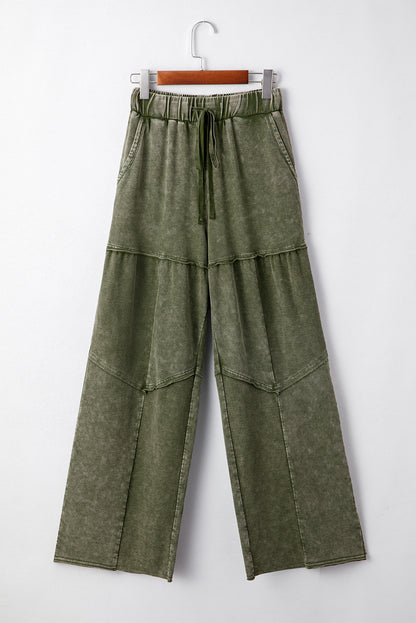Women's Black Mineral Wash Wide Leg Patchwork Pants