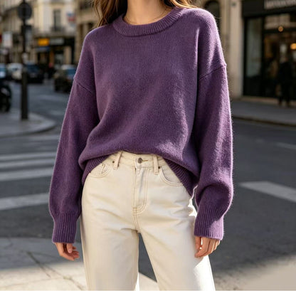 Women's Oversized Crew Neck Knit Pullover Sweater