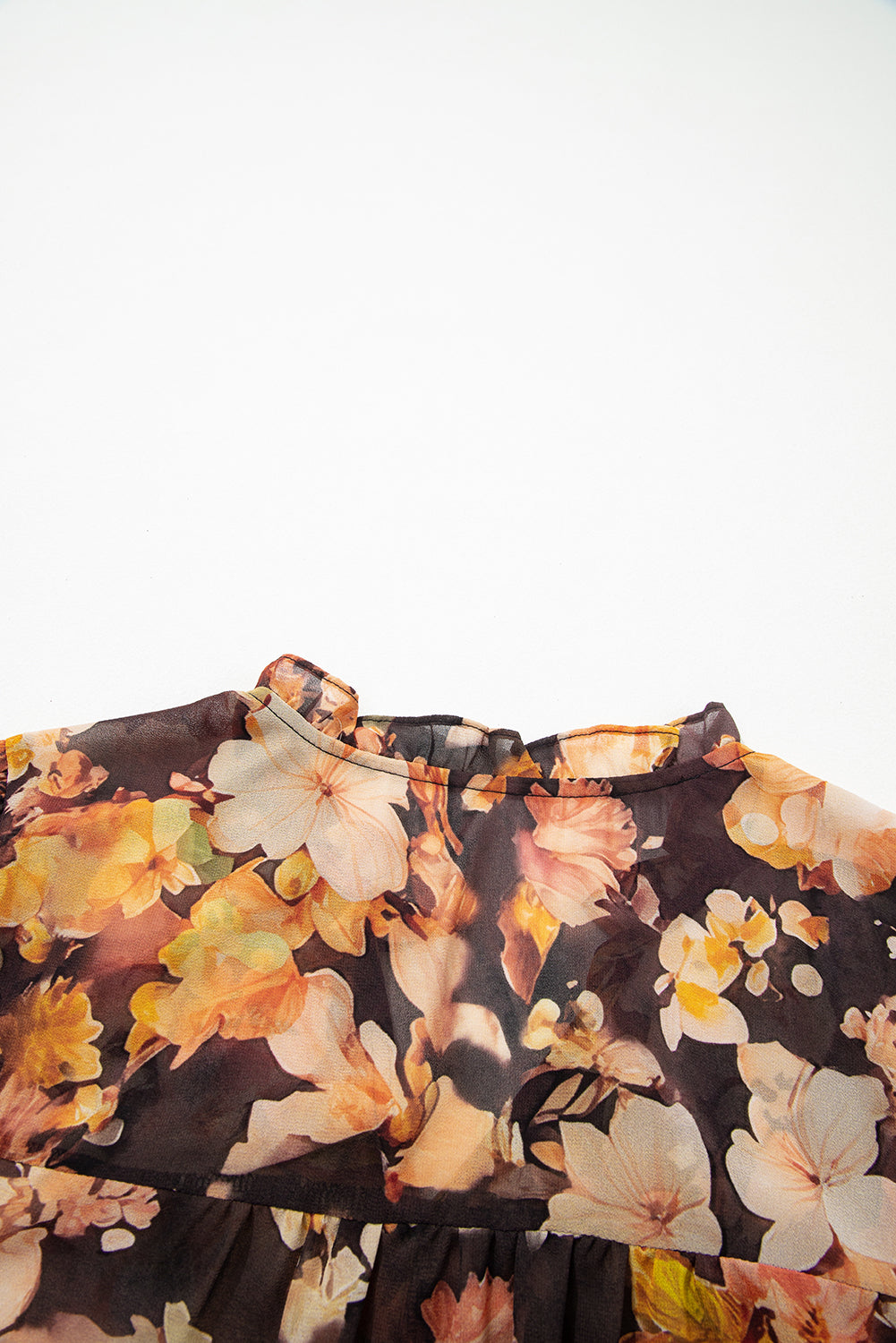 Black Floral Print V Neck Long Sleeve Smocked Cuff Blouse