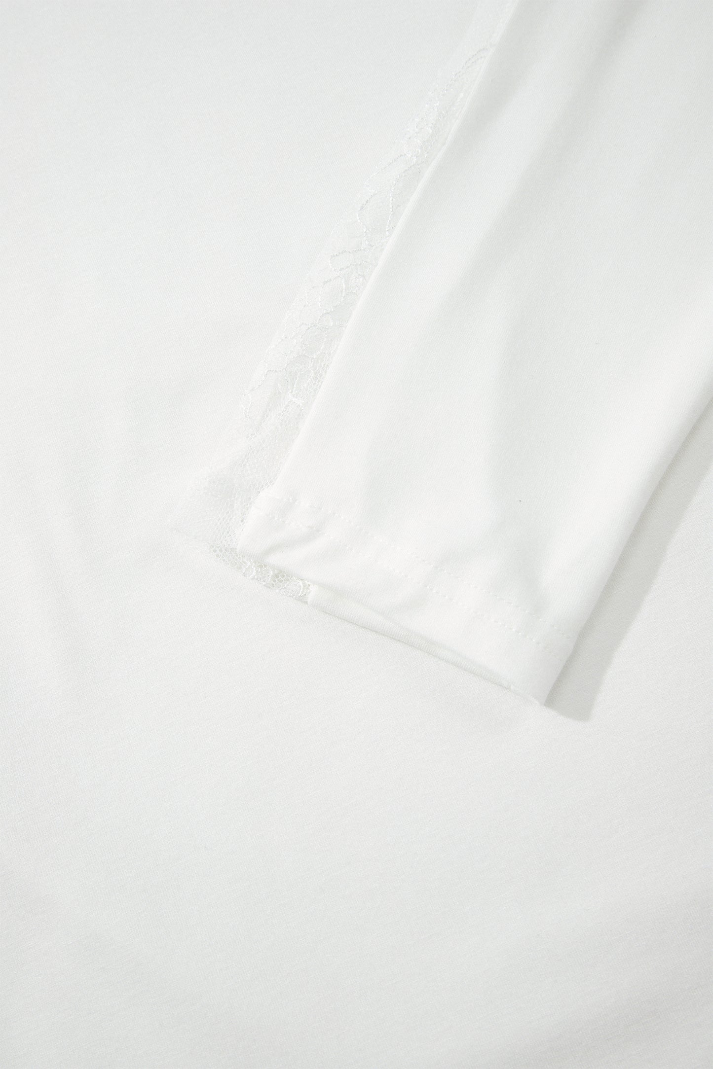 White Lace Sleeve Casual Round Neck Long Sleeve Top Women